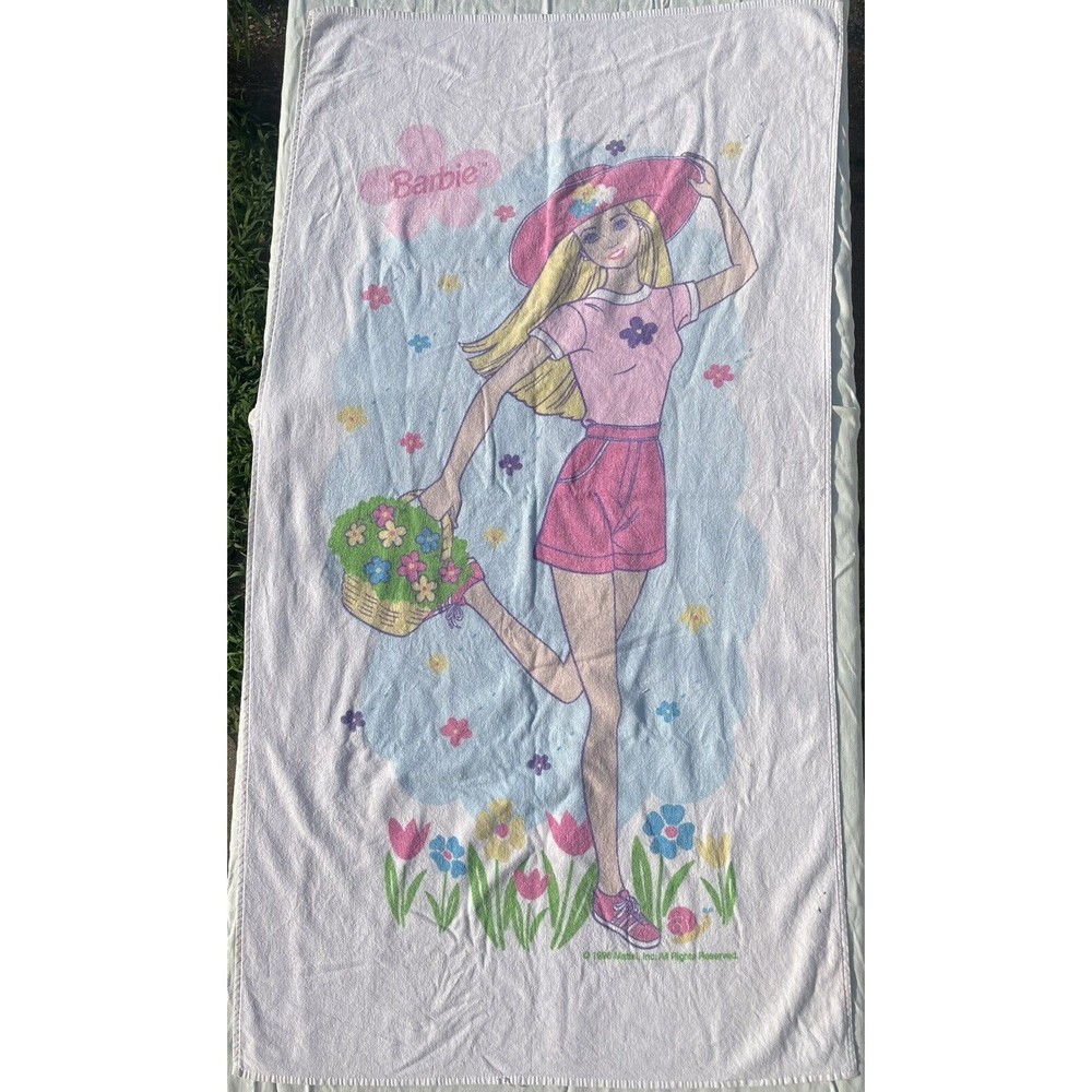 Vintage Barbie Beach Bath Towel Franco Spring Flower 39x65
